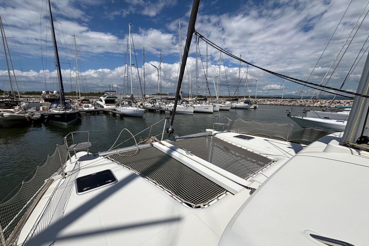 Deck of Aragorn, a Lagoon 400 S2 catamaran at Piombino, Italy