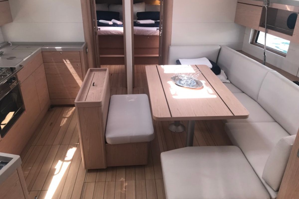 Salon of Becrux, a Beneteau Oceanis 46.1 sailboat at Tonnarella, Italy