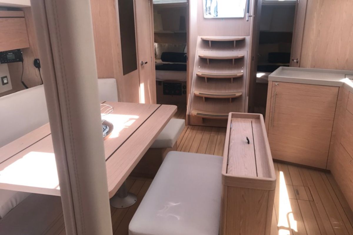 Salon of Becrux, a Beneteau Oceanis 46.1 sailboat at Tonnarella, Italy