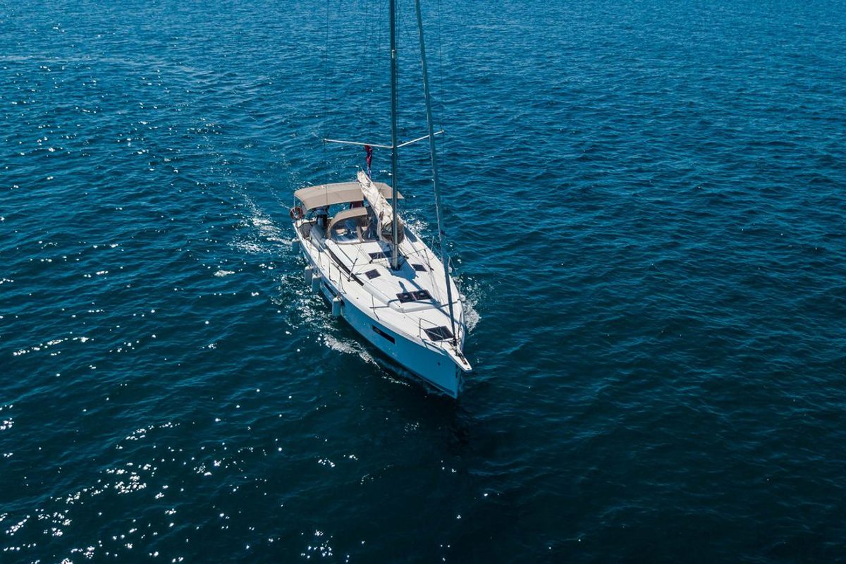 Exterior view of Deep Water, a Jeanneau Sun Odyssey 440 sailboat at Athens, Greece