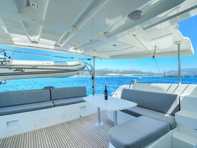 Deck of ADRION, a Lagoon 46 catamaran at Grad Kaštela, Croatia