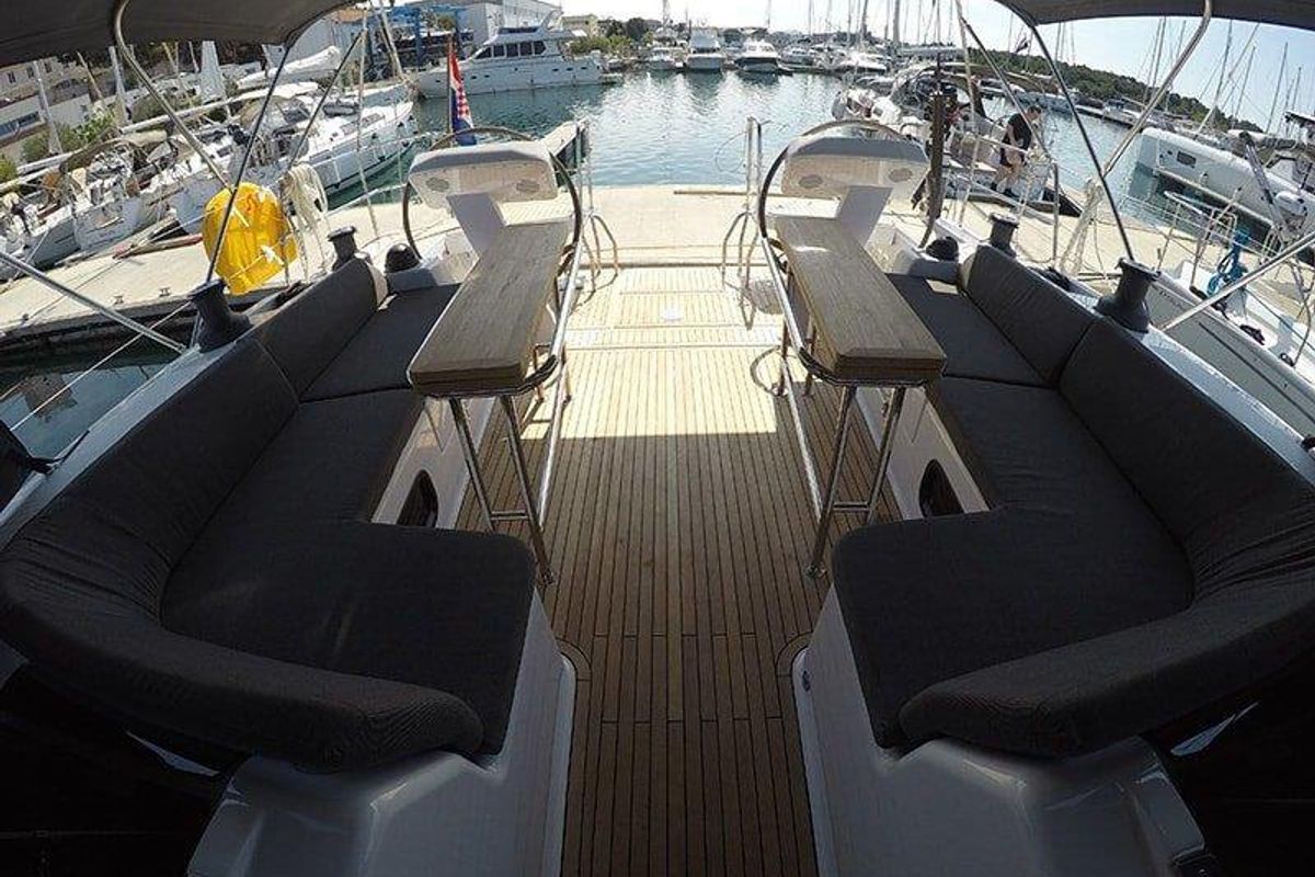 Deck of Alian, a Hanse Yachts Hanse 508 sailboat at Grad Šibenik, Croatia