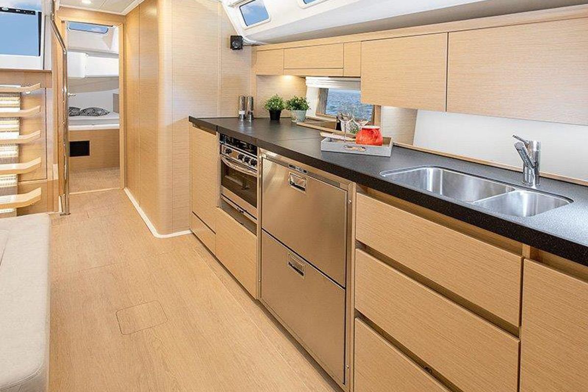 Galley of Alian, a Hanse Yachts Hanse 508 sailboat at Grad Šibenik, Croatia