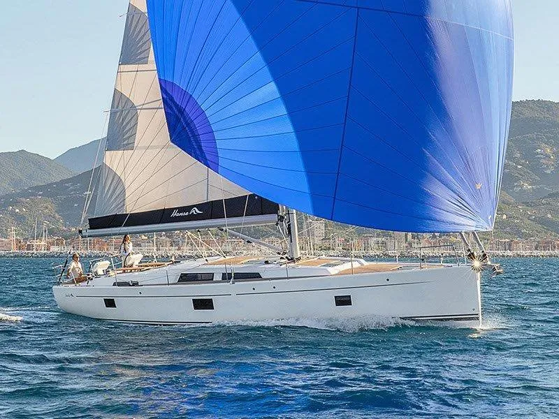 Exterior view of Alian, a Hanse Yachts Hanse 508 sailboat at Grad Šibenik, Croatia