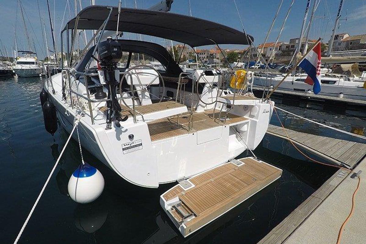 Deck of Alian, a Hanse Yachts Hanse 508 sailboat at Grad Šibenik, Croatia