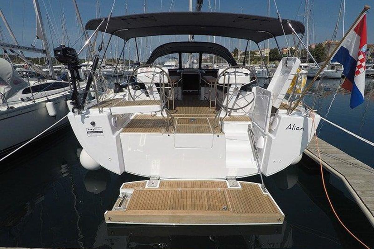 Deck of Alian, a Hanse Yachts Hanse 508 sailboat at Grad Šibenik, Croatia