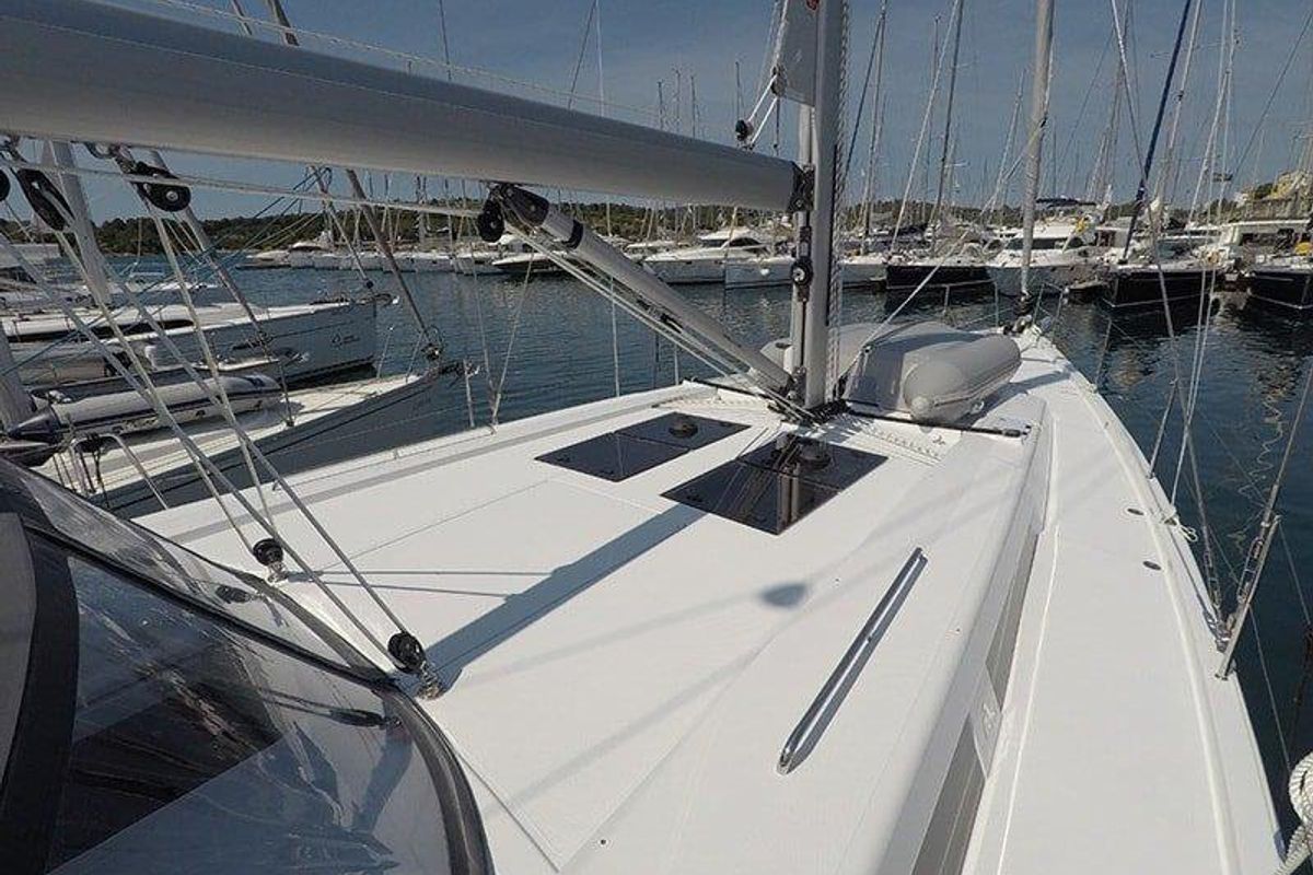 Deck of Alian, a Hanse Yachts Hanse 508 sailboat at Grad Šibenik, Croatia