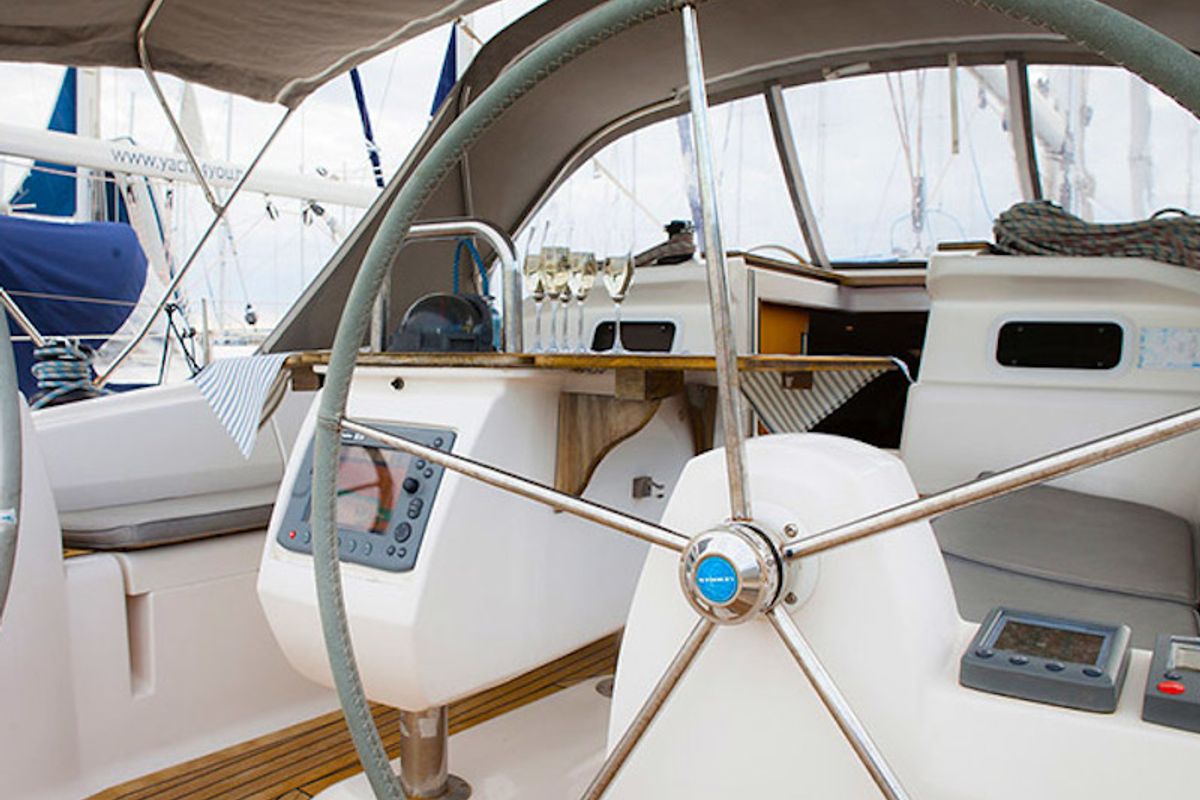 Cockpit of Aline, a Elan Impression 434 sailboat at Grad Biograd na Moru, Croatia