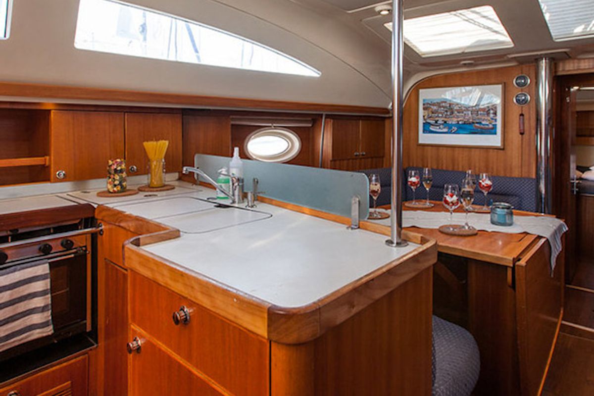 Galley of Aline, a Elan Impression 434 sailboat at Grad Biograd na Moru, Croatia