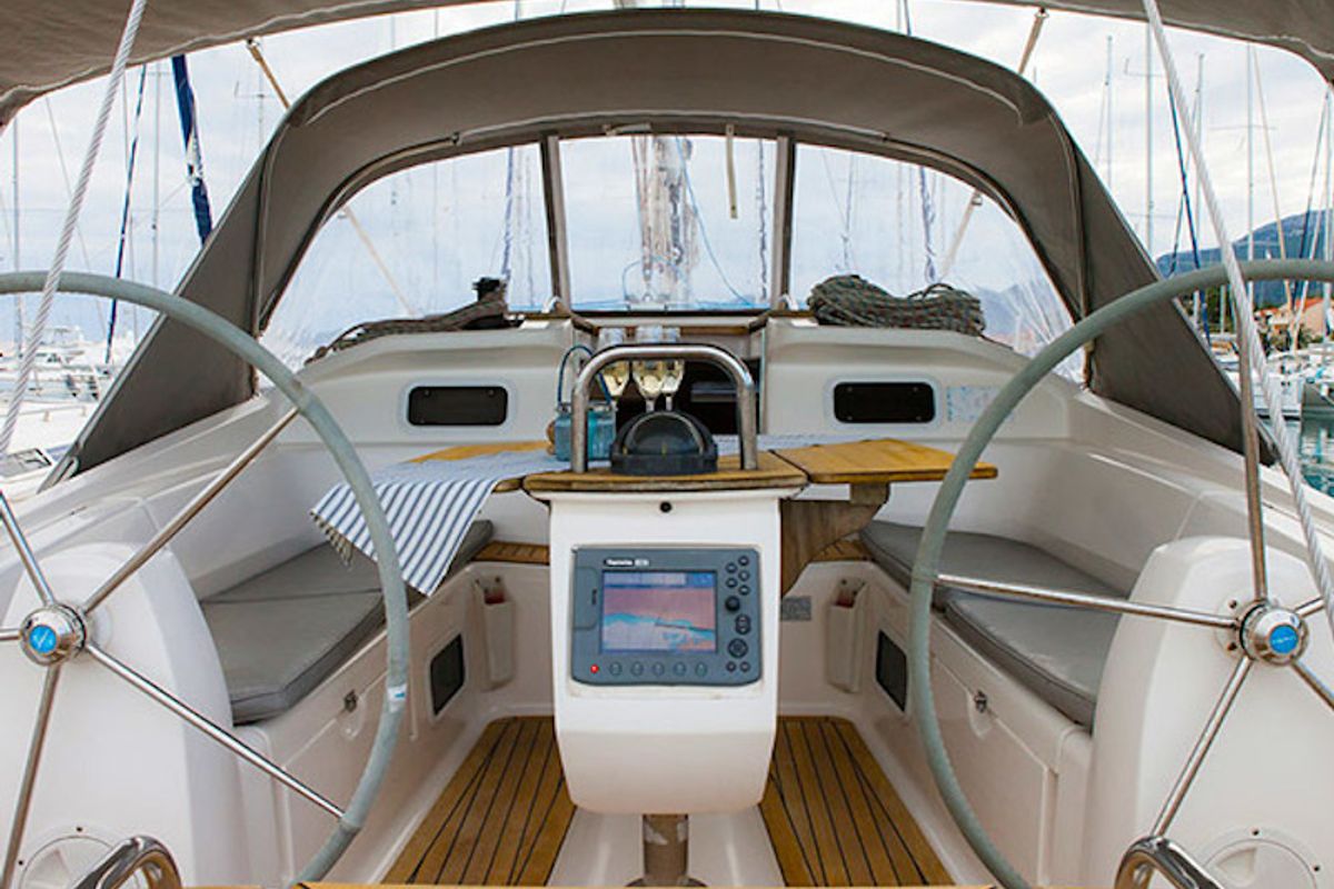 Cockpit of Aline, a Elan Impression 434 sailboat at Grad Biograd na Moru, Croatia