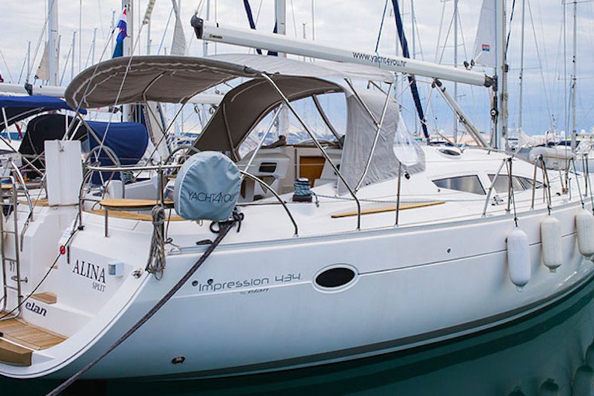 Exterior view of Aline, a Elan Impression 434 sailboat at Grad Biograd na Moru, Croatia