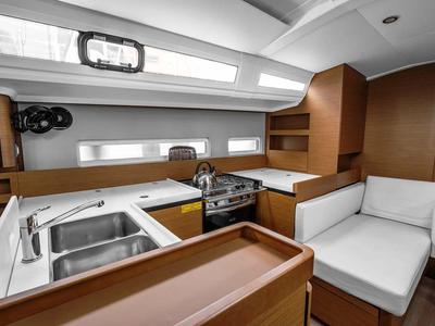 Galley of Della Grazia, a Jeanneau Sun Odyssey 410 sailboat at Lavreotiki Municipal Unit, Greece