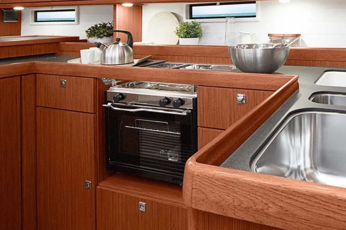 Galley of Sea Wonder I, a Bavaria Cruiser 51 sailboat at Athens, Greece
