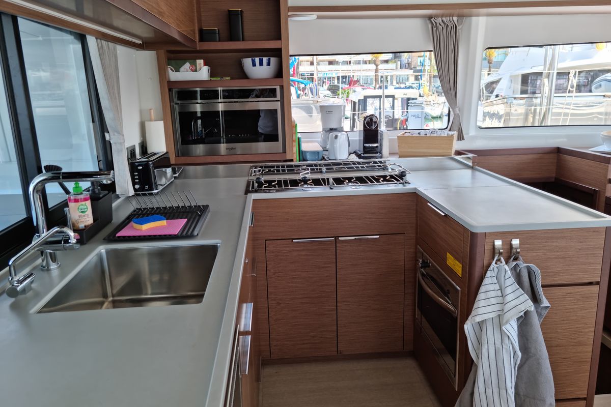 Galley of InnPro, a Lagoon 46 catamaran at Palma de Mallorca, Spain
