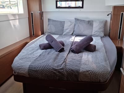 Cabin on InnPro, a Lagoon 46 catamaran at Palma de Mallorca, Spain