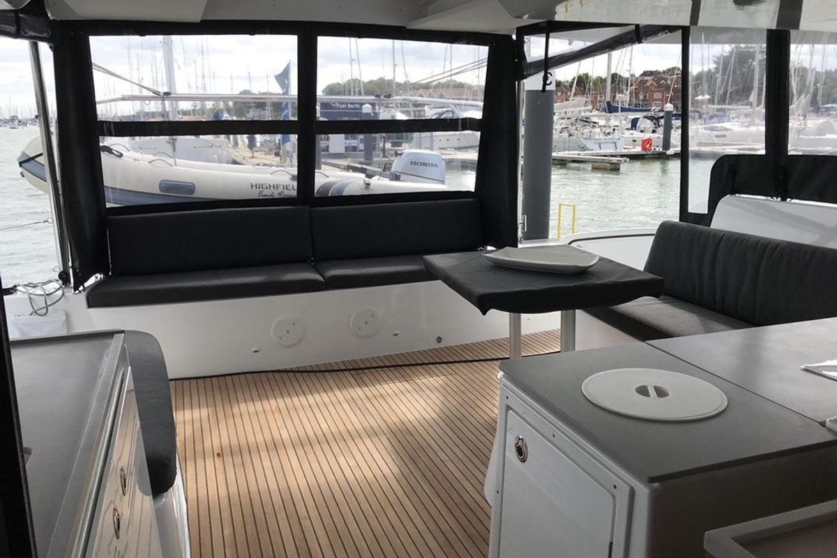 Deck of InnPro, a Lagoon 46 catamaran at Palma de Mallorca, Spain