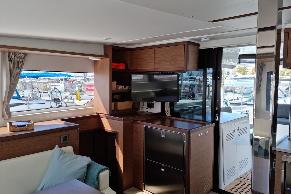 Salon of InnPro, a Lagoon 46 catamaran at Palma de Mallorca, Spain