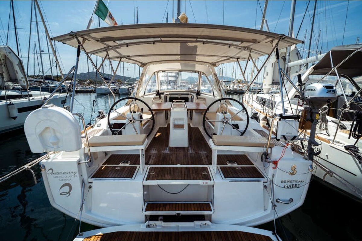 Exterior view of Gabri, a Beneteau Oceanis 38 sailboat at Olbia, Italy