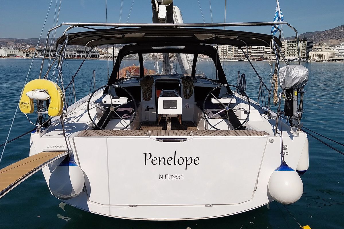 Exterior view of Penelope, a Dufour 43 sailboat at Volos Municipality, Greece