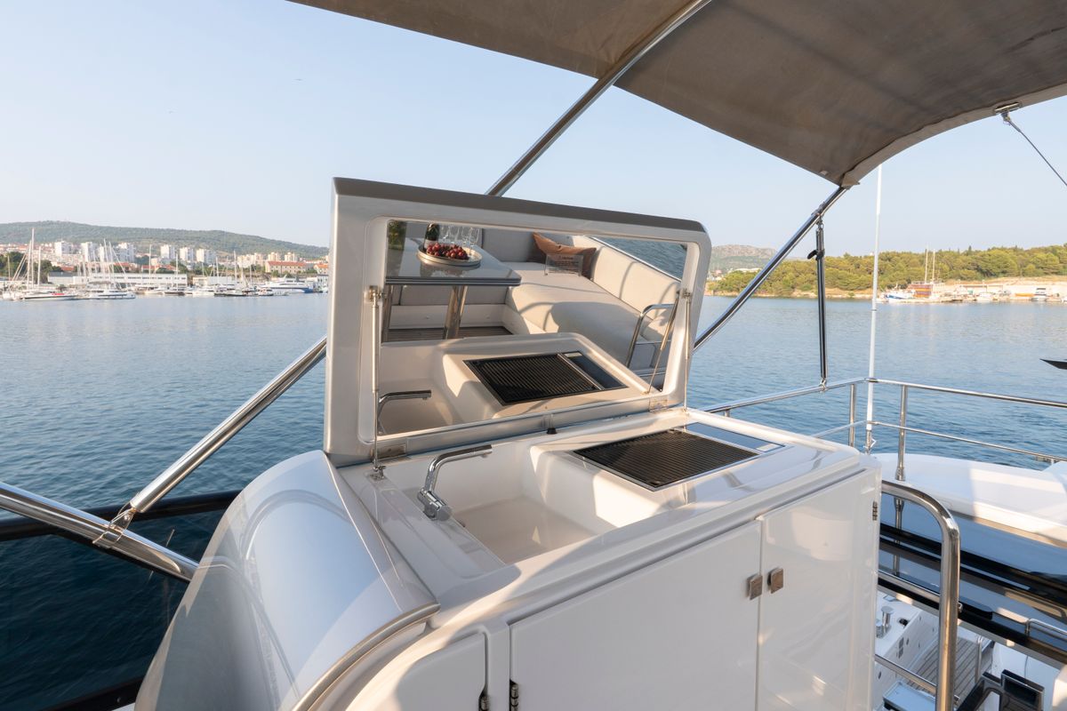 Deck of Felicita, a Azimut S7 yacht at Grad Šibenik, Croatia