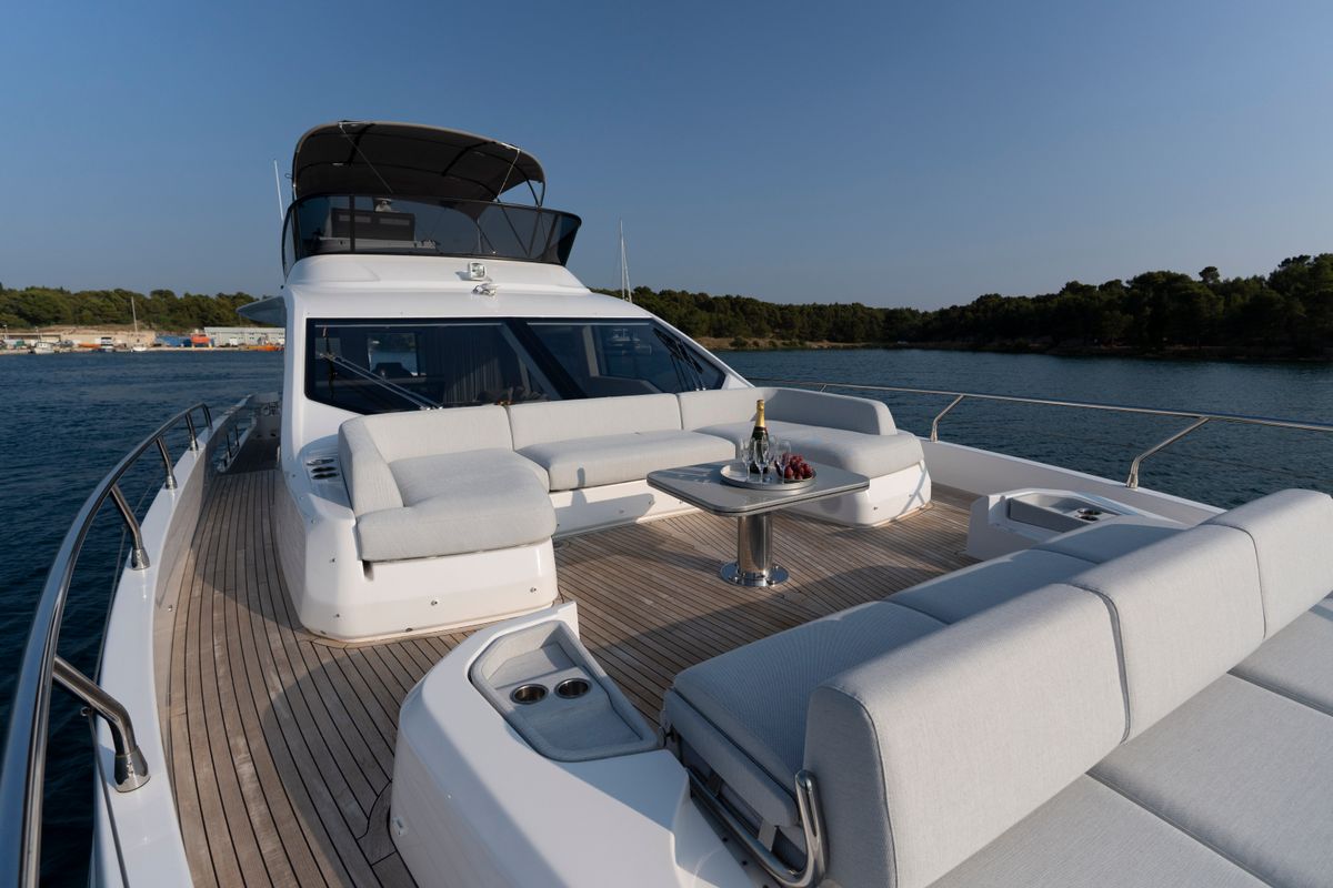 Deck of Felicita, a Azimut S7 yacht at Grad Šibenik, Croatia