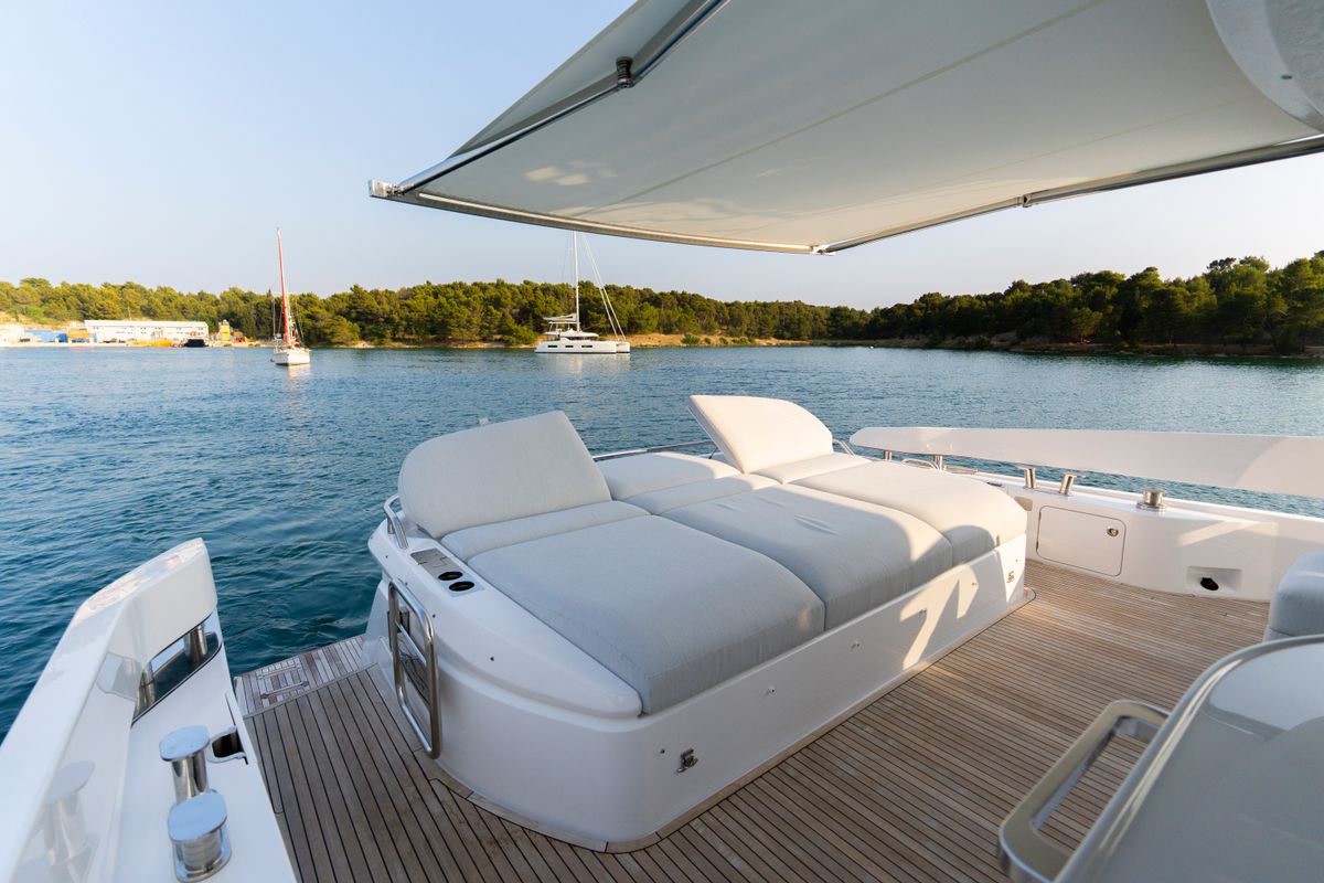 Deck of Felicita, a Azimut S7 yacht at Grad Šibenik, Croatia