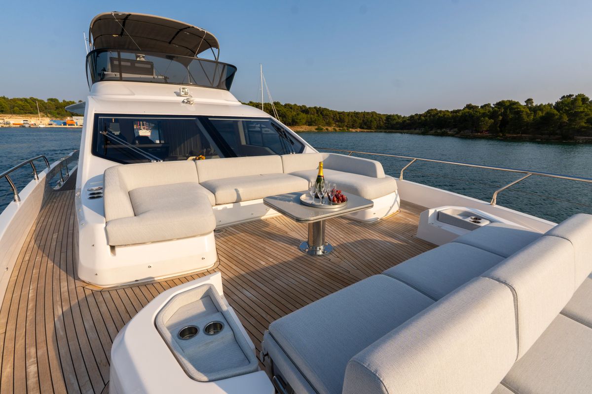 Deck of Felicita, a Azimut S7 yacht at Grad Šibenik, Croatia