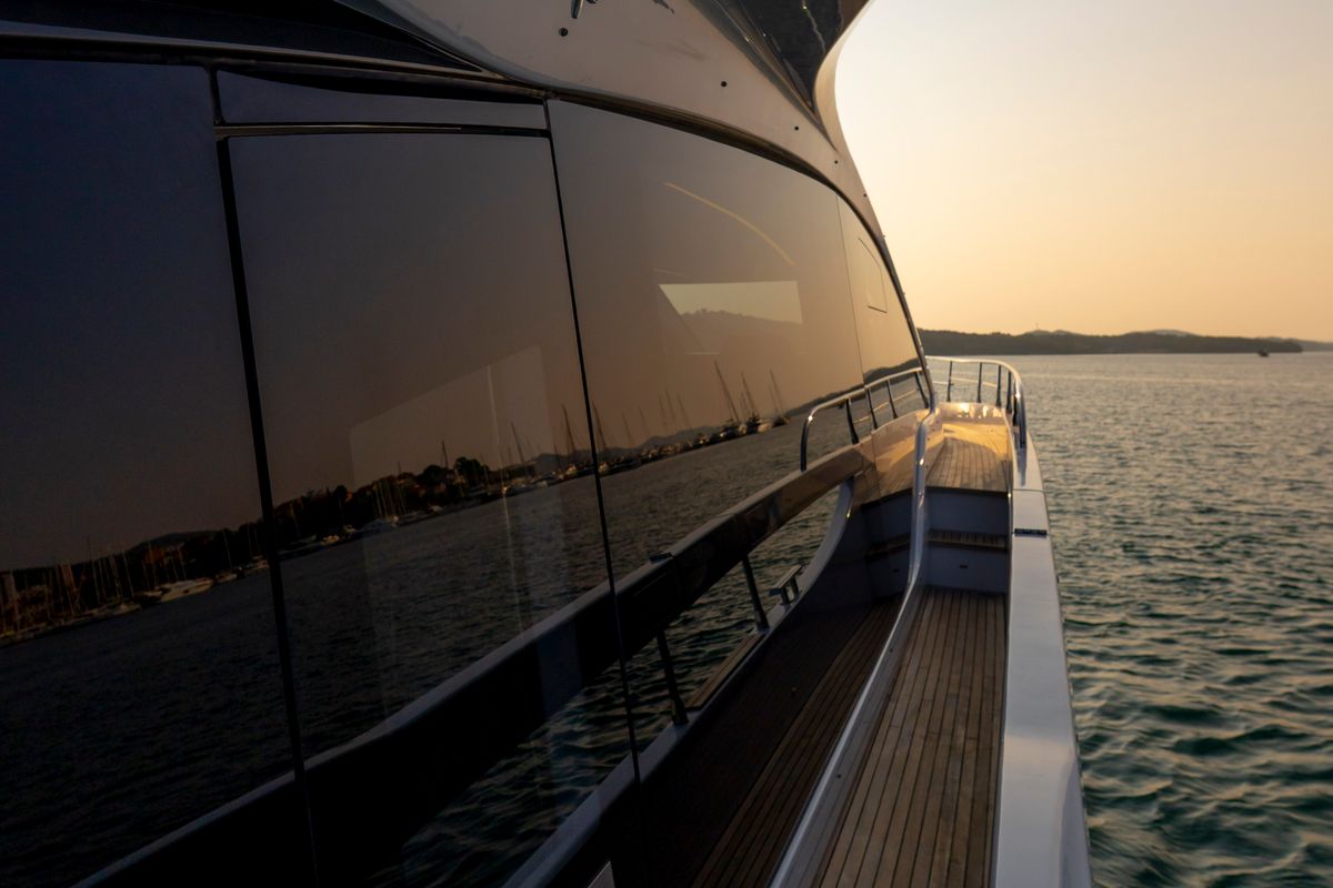 Deck of Felicita, a Azimut S7 yacht at Grad Šibenik, Croatia