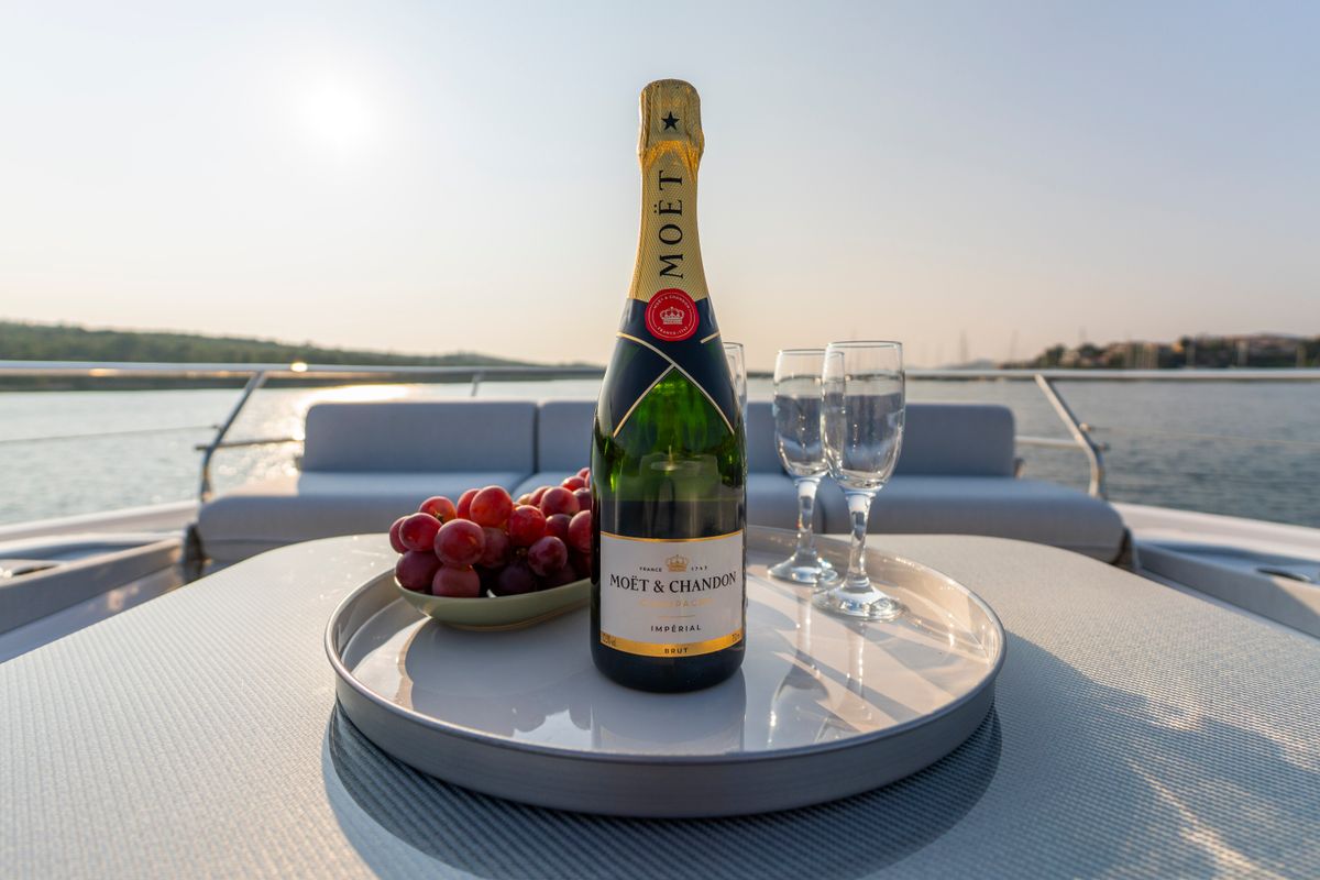 Deck of Felicita, a Azimut S7 yacht at Grad Šibenik, Croatia