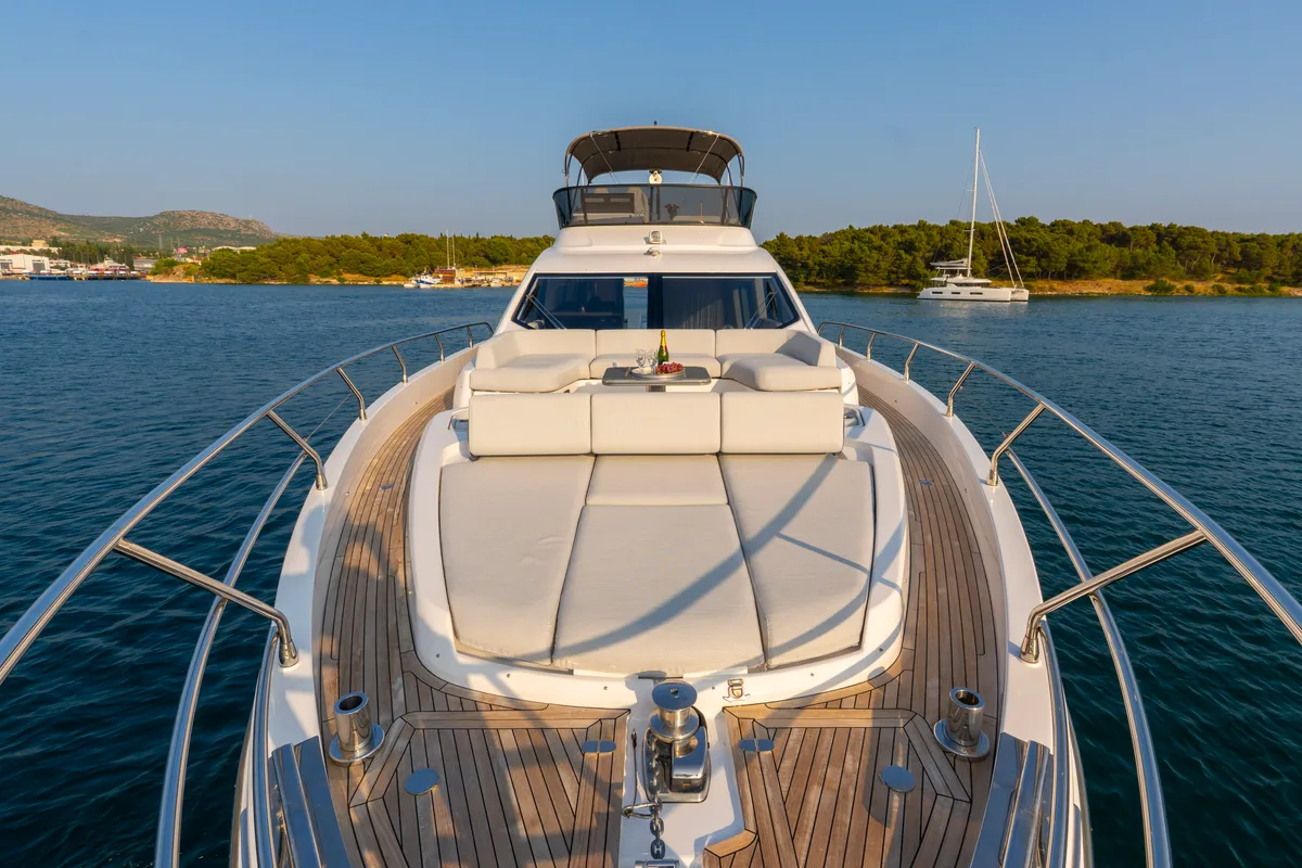 Deck of Felicita, a Azimut S7 yacht at Grad Šibenik, Croatia