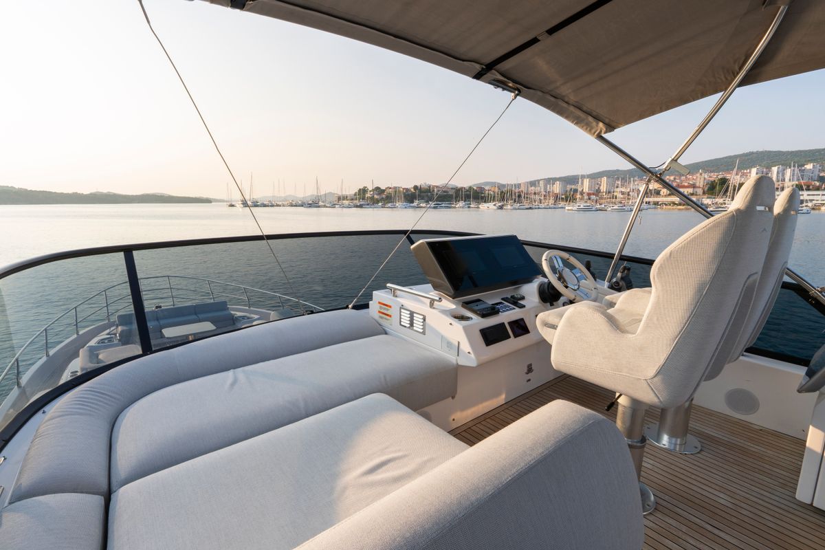 Cockpit of Felicita, a Azimut S7 yacht at Grad Šibenik, Croatia