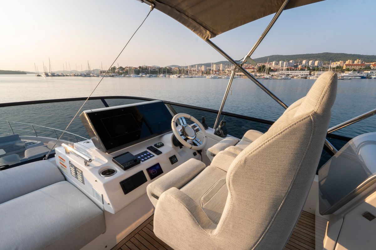 Cockpit of Felicita, a Azimut S7 yacht at Grad Šibenik, Croatia