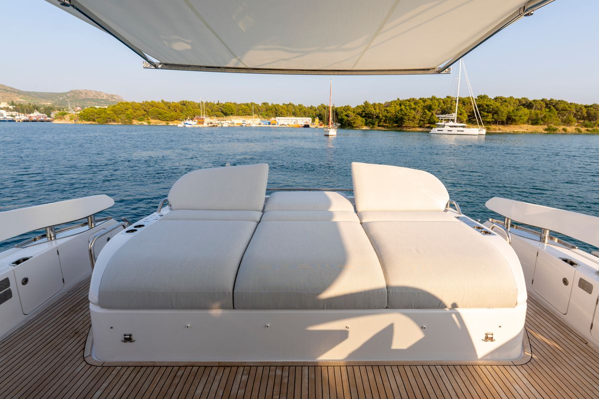 Deck of Felicita, a Azimut S7 yacht at Grad Šibenik, Croatia