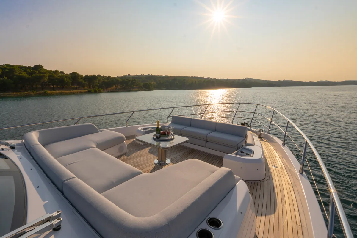 Deck of Felicita, a Azimut S7 yacht at Grad Šibenik, Croatia