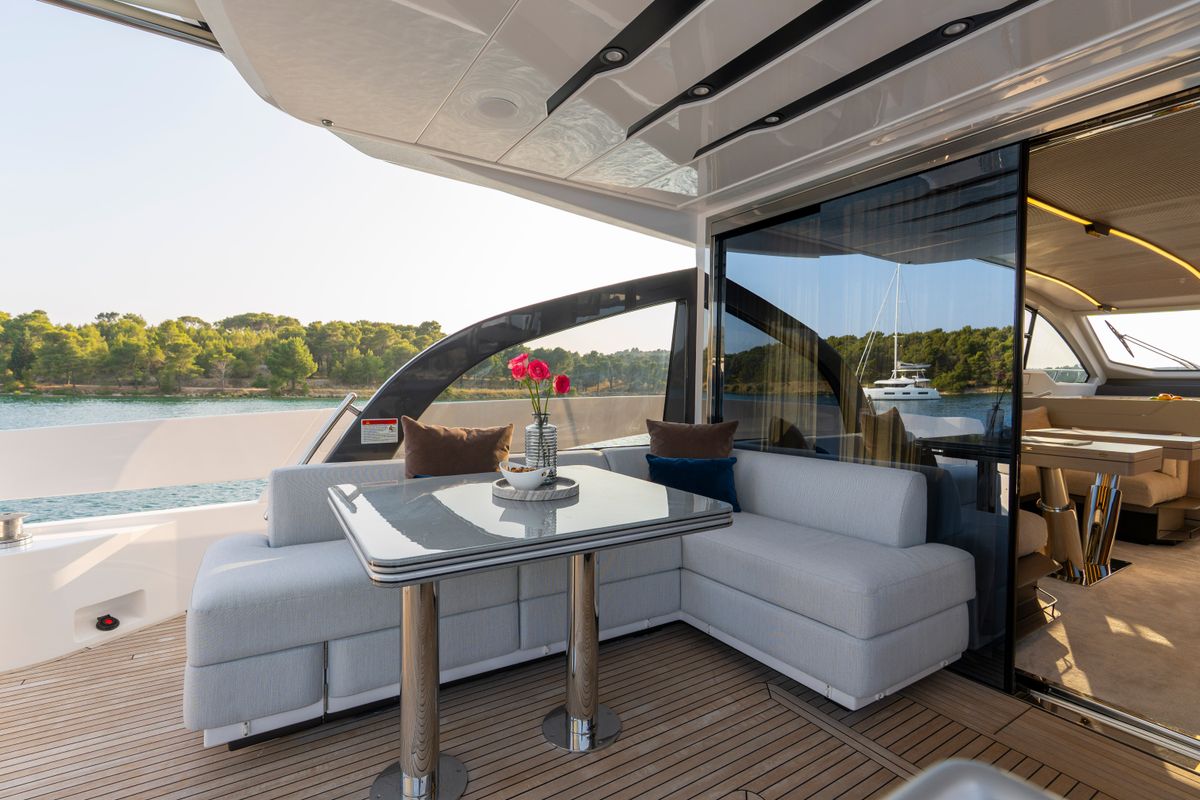 Deck of Felicita, a Azimut S7 yacht at Grad Šibenik, Croatia