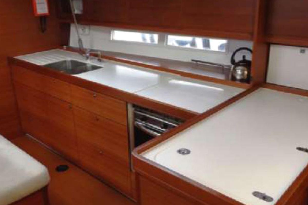 Galley of Oscar Time, a Dufour 450 Grand Large sailboat at Kalkara, Malta