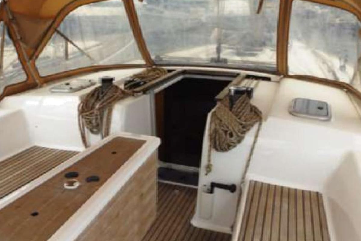 Cockpit of Oscar Time, a Dufour 450 Grand Large sailboat at Kalkara, Malta
