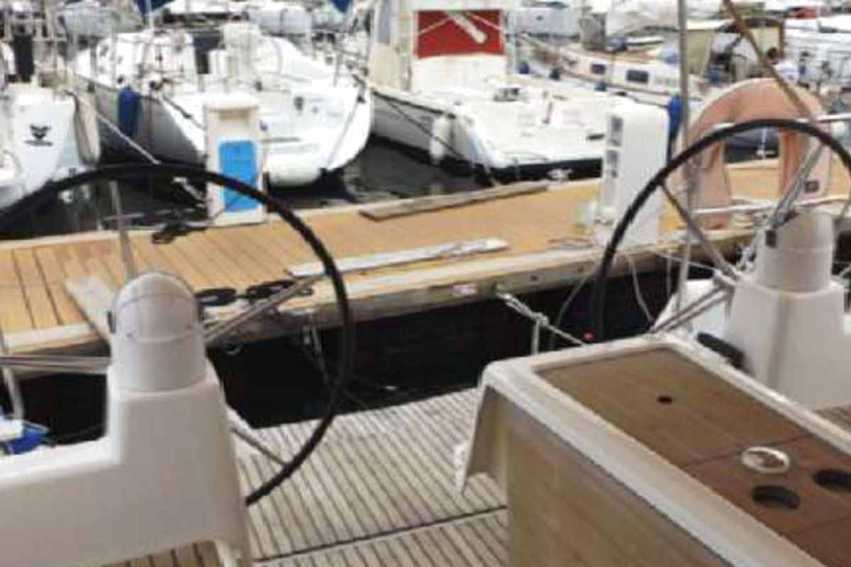 Cockpit of Oscar Time, a Dufour 450 Grand Large sailboat at Kalkara, Malta
