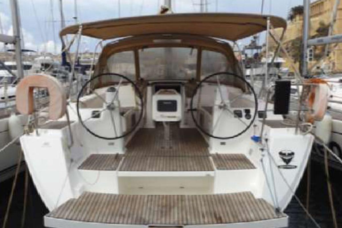 Exterior view of Oscar Time, a Dufour 450 Grand Large sailboat at Kalkara, Malta