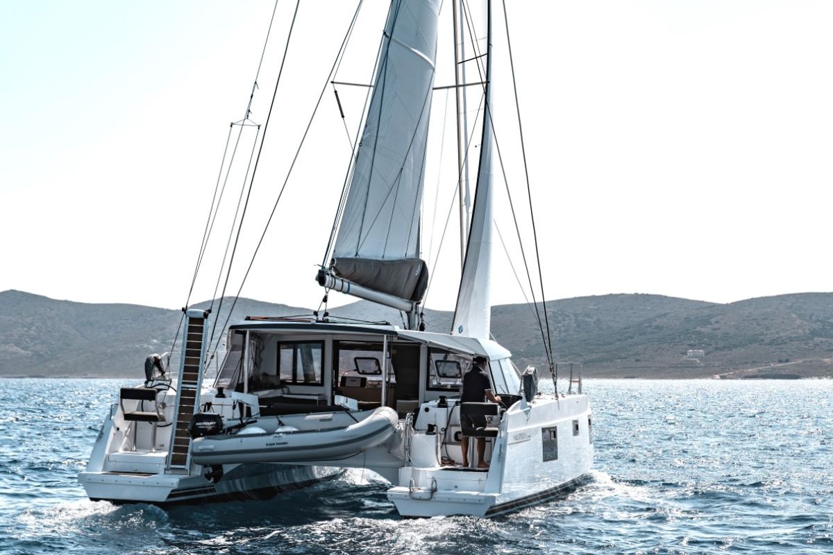 Exterior view of Somi, a Nautitech 40 catamaran at Lavreotiki Municipal Unit, Greece