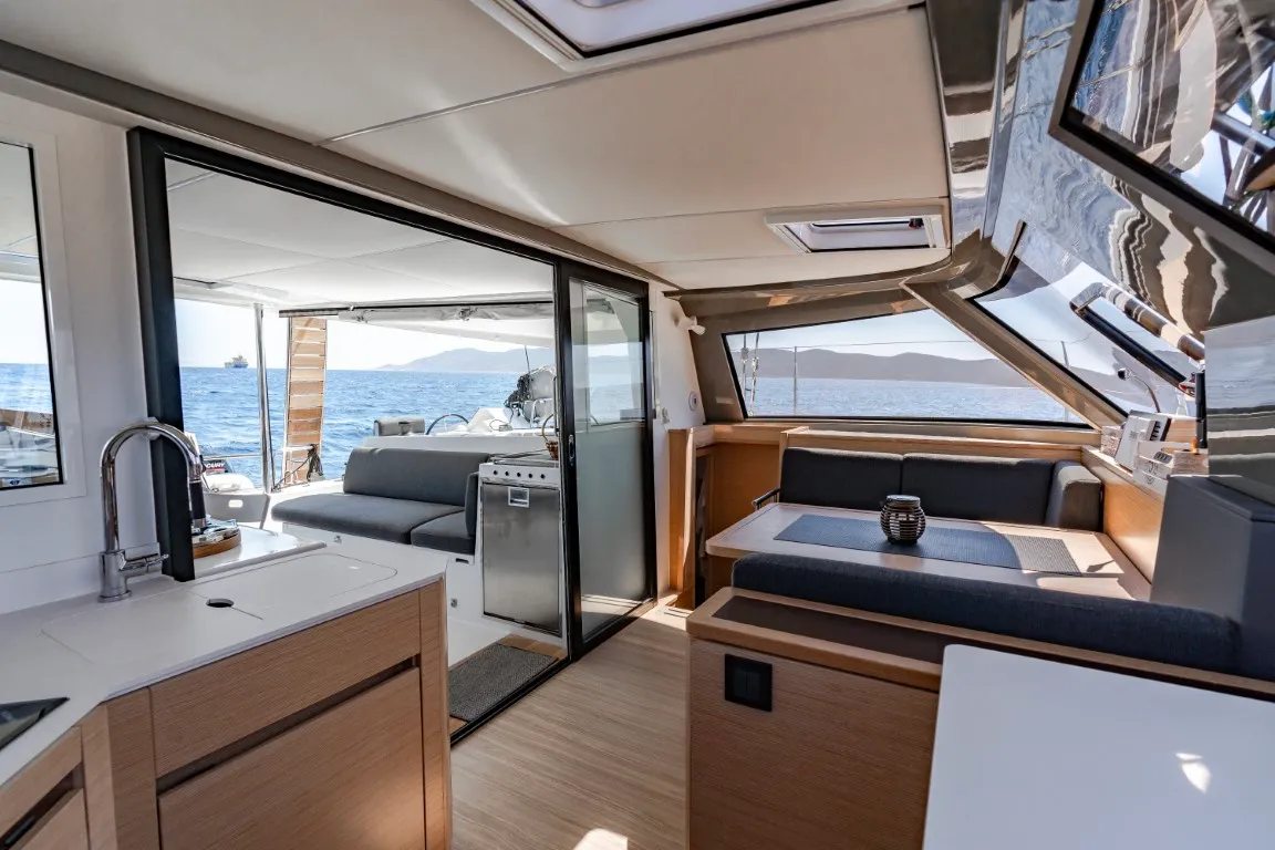 Salon of Somi, a Nautitech 40 catamaran at Lavreotiki Municipal Unit, Greece