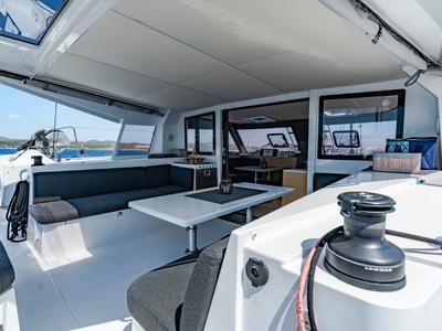 Deck of Somi, a Nautitech 40 catamaran at Lavreotiki Municipal Unit, Greece