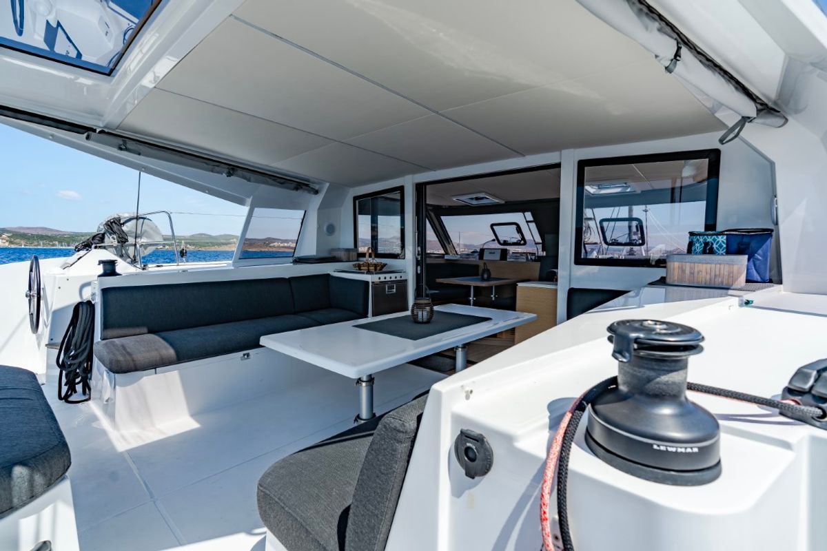 Deck of Somi, a Nautitech 40 catamaran at Lavreotiki Municipal Unit, Greece