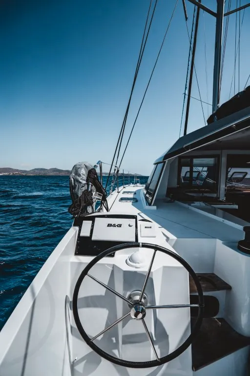 Cockpit of Somi, a Nautitech 40 catamaran at Lavreotiki Municipal Unit, Greece
