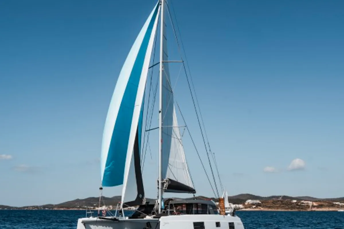 Exterior view of Somi, a Nautitech 40 catamaran at Lavreotiki Municipal Unit, Greece