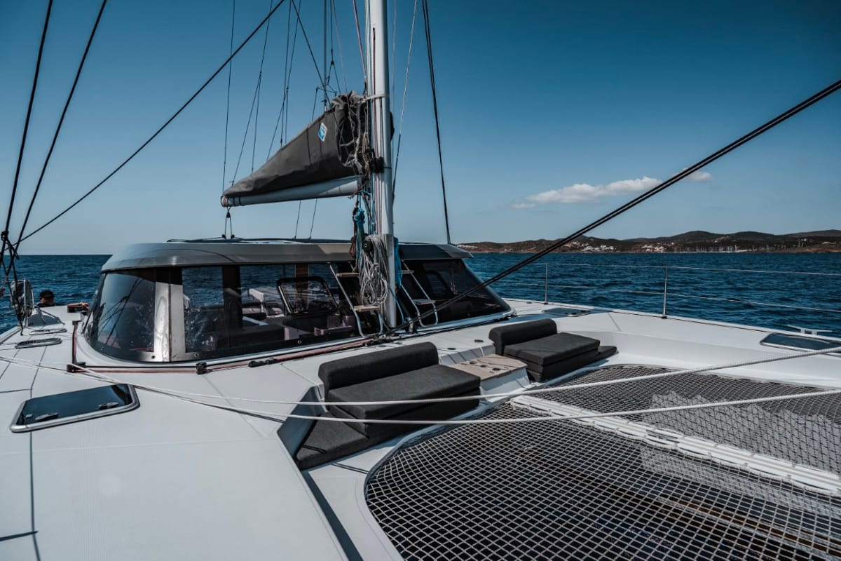 Deck of Somi, a Nautitech 40 catamaran at Lavreotiki Municipal Unit, Greece