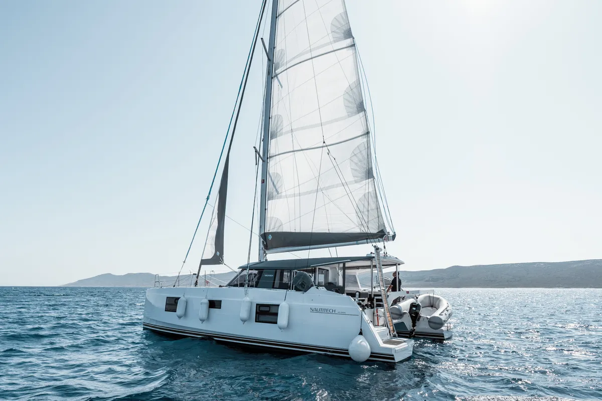 Exterior view of Somi, a Nautitech 40 catamaran at Lavreotiki Municipal Unit, Greece