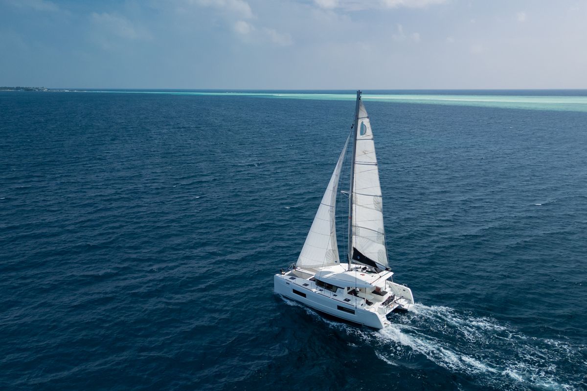 Exterior view of Sail La Vie, a Lagoon 40 catamaran at Malé, Maldives