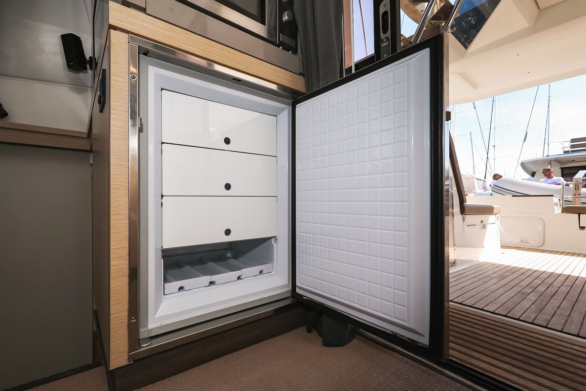 Galley of Nina V, a Fountaine Pajot Saona 47 Quintet catamaran at Grad Trogir, Croatia