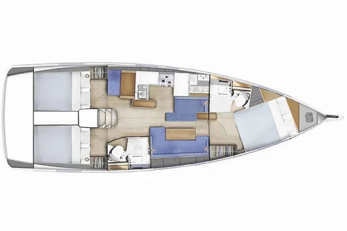 Floor plan of Anda, a Jeanneau Sun Odyssey 410 sailboat at Gouvia, Greece